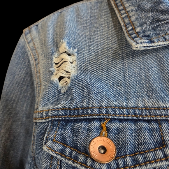 Cisono Classic Blue Distressed Denim Jacket Size L - Picture 3 of 7